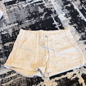 American Eagle Outfitters Cream High-Waist Drawstring Shorts